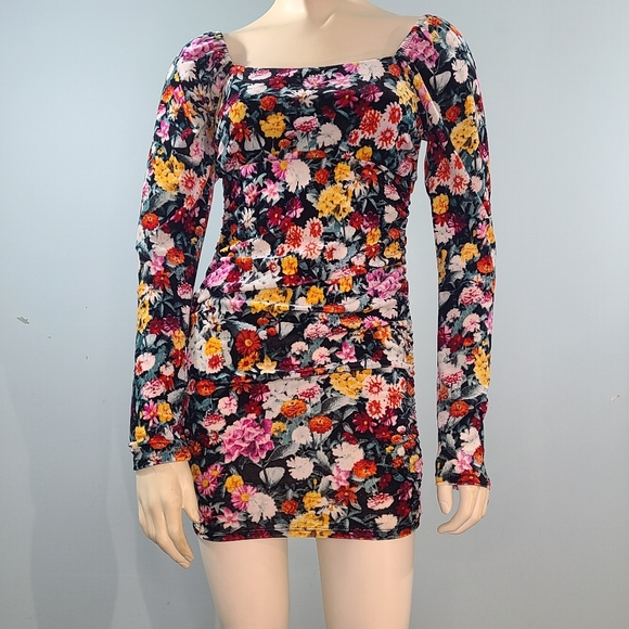 Wild Fable Velvet Floral Mini Dress with Long Sleeves, S - Picture 5 of 10